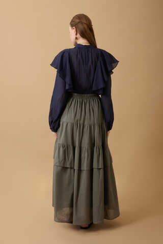 Gathered Panel Detail Skirt Khaki - 15