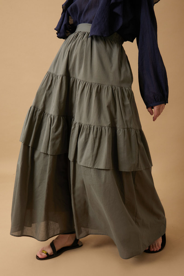 Gathered Panel Detail Skirt Khaki - 10