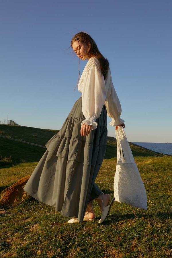 Gathered Panel Detail Skirt Khaki - 4