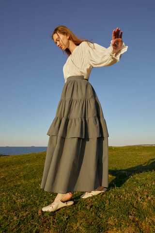 Gathered Panel Detail Skirt Khaki - 6