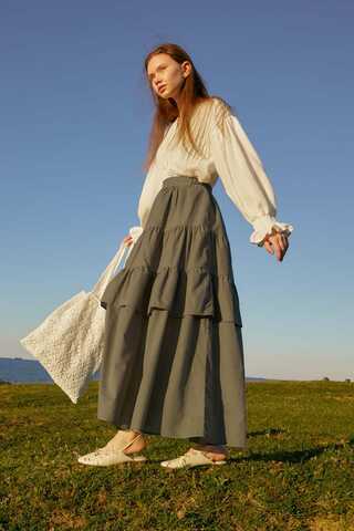 Gathered Panel Detail Skirt Khaki - 3