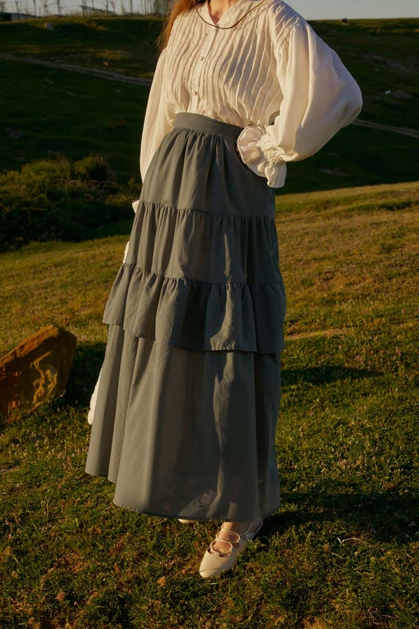 Gathered Panel Detail Skirt Khaki - 8