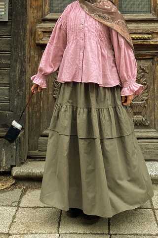 Gathered Panel Detail Skirt Khaki - 1