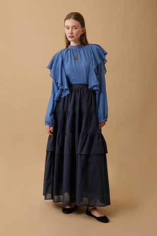  Gathered Panel Detail Skirt Navy - 1