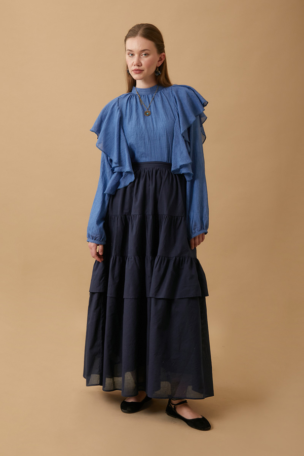  Gathered Panel Detail Skirt Navy - 1