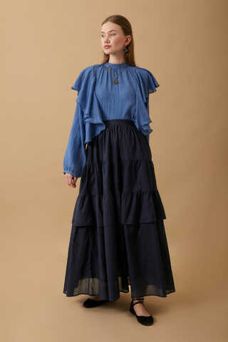  Gathered Panel Detail Skirt Navy - 4