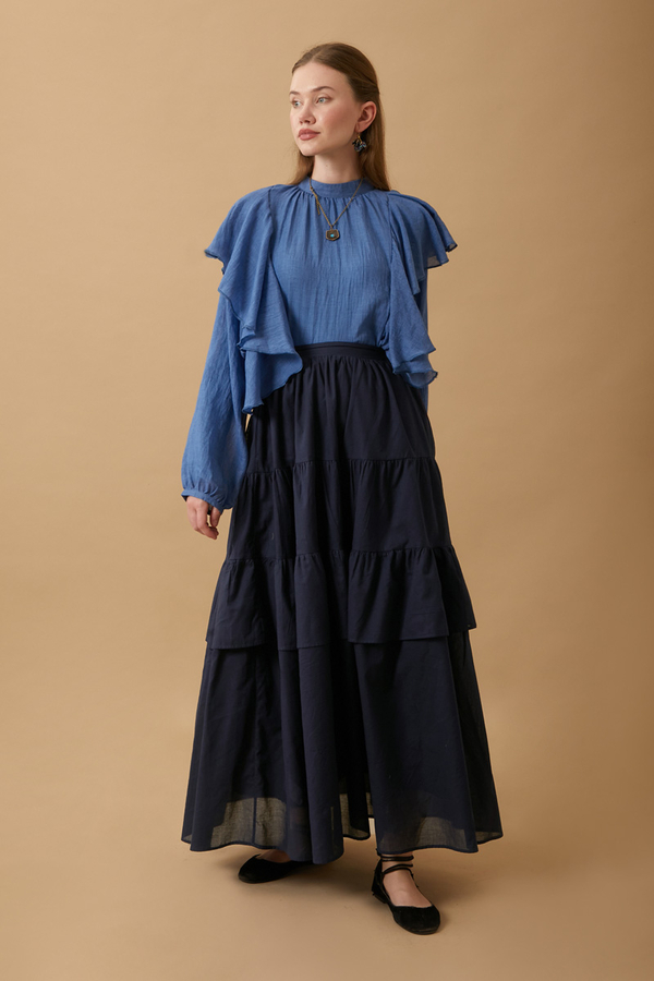  Gathered Panel Detail Skirt Navy - 4