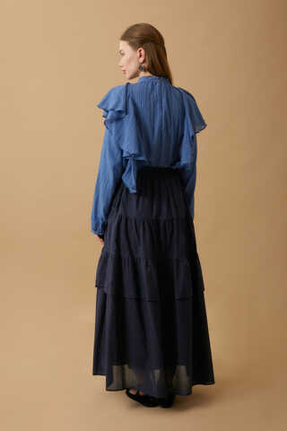  Gathered Panel Detail Skirt Navy - 5