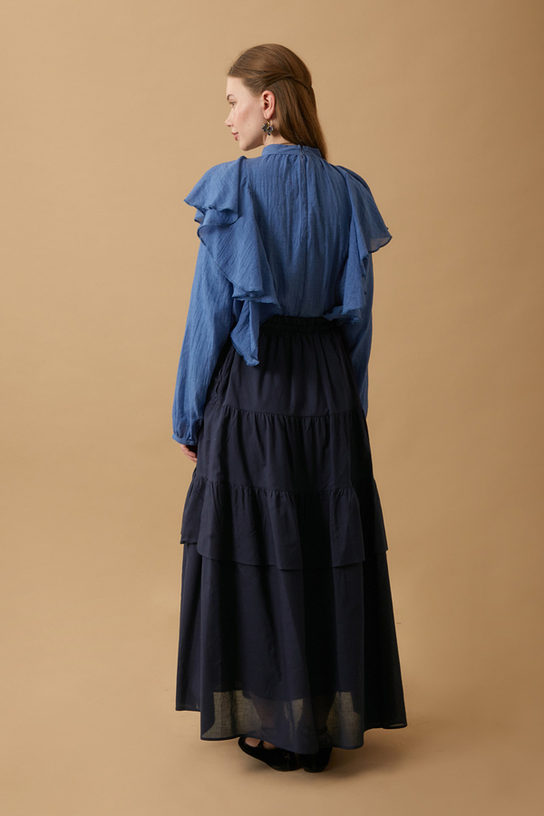  Gathered Panel Detail Skirt Navy - 5