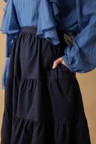  Gathered Panel Detail Skirt Navy - 3