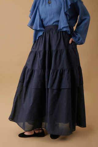  Gathered Panel Detail Skirt Navy - 2