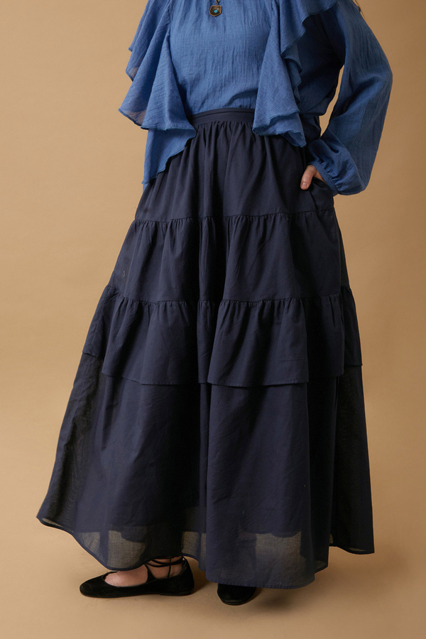  Gathered Panel Detail Skirt Navy - 2