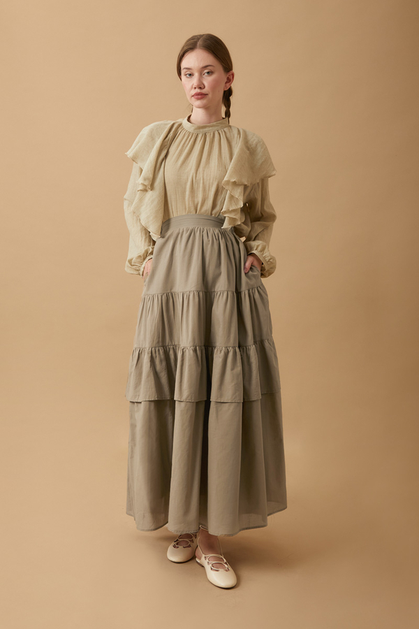 Gathered Panel Detail Skirt Stone - 4