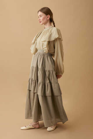 Gathered Panel Detail Skirt Stone - 6