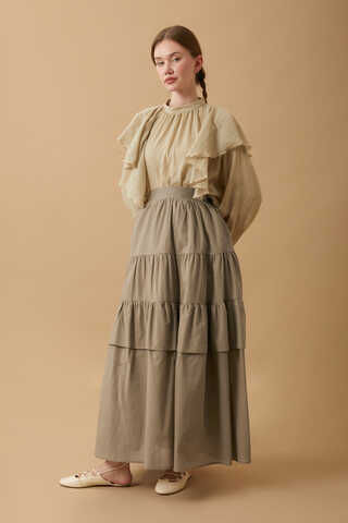 Gathered Panel Detail Skirt Stone - 2