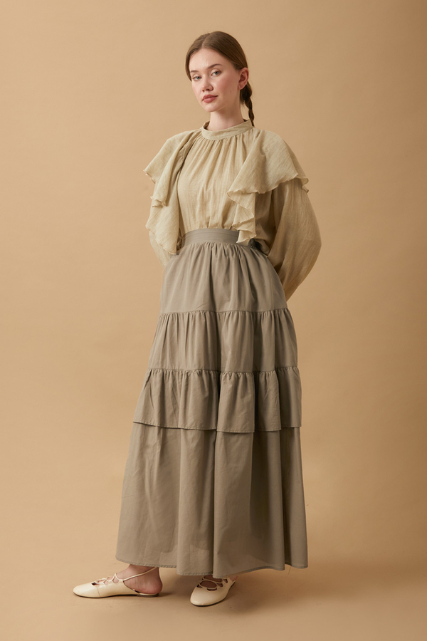 Gathered Panel Detail Skirt Stone - 2