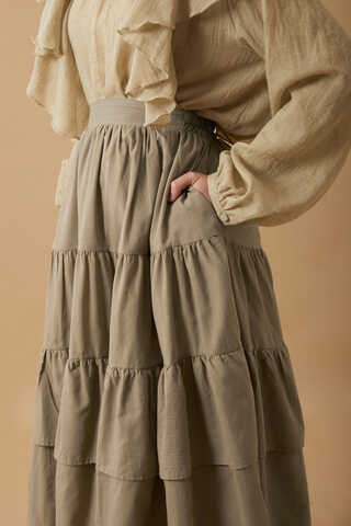 Gathered Panel Detail Skirt Stone - 7