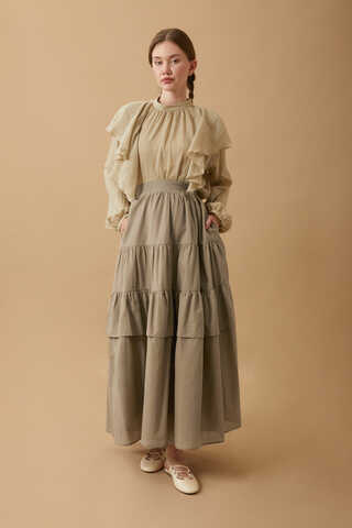 Gathered Panel Detail Skirt Stone - 4