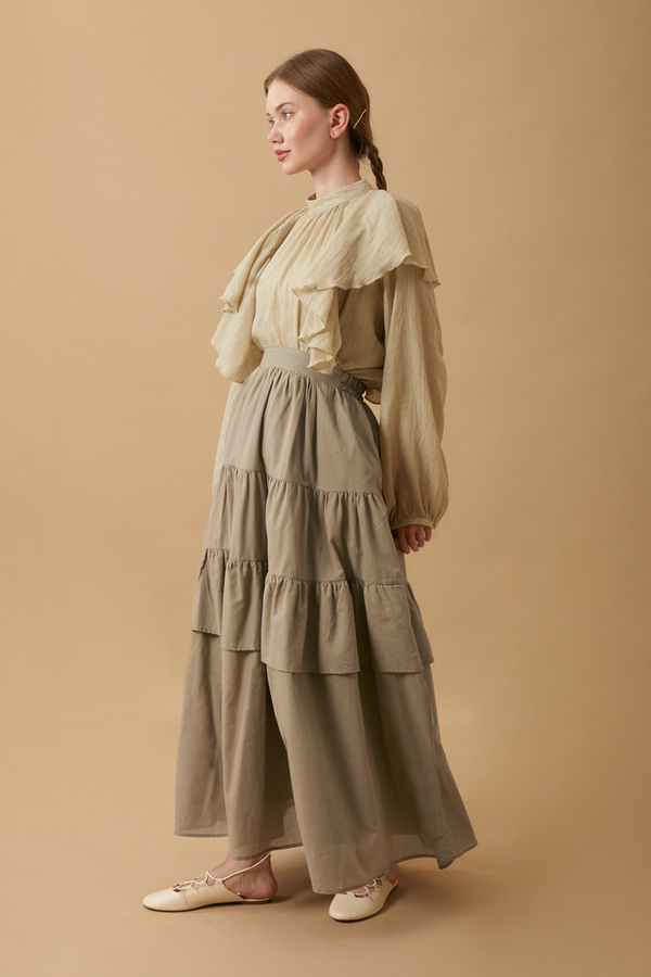 Gathered Panel Detail Skirt Stone - 6