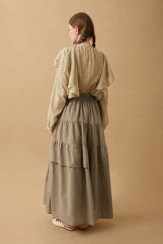 Gathered Panel Detail Skirt Stone - 8