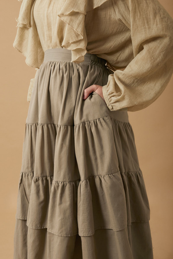 Gathered Panel Detail Skirt Stone - 7