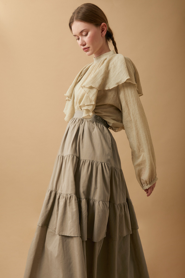 Gathered Panel Detail Skirt Stone - 5