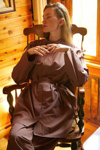 Omuzu Büzgü Detaylı Pantolon Takım Gül Kurusu - 3