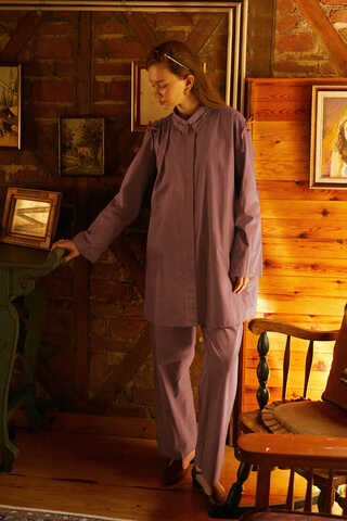 Omuzu Büzgü Detaylı Pantolon Takım Gül Kurusu - 4