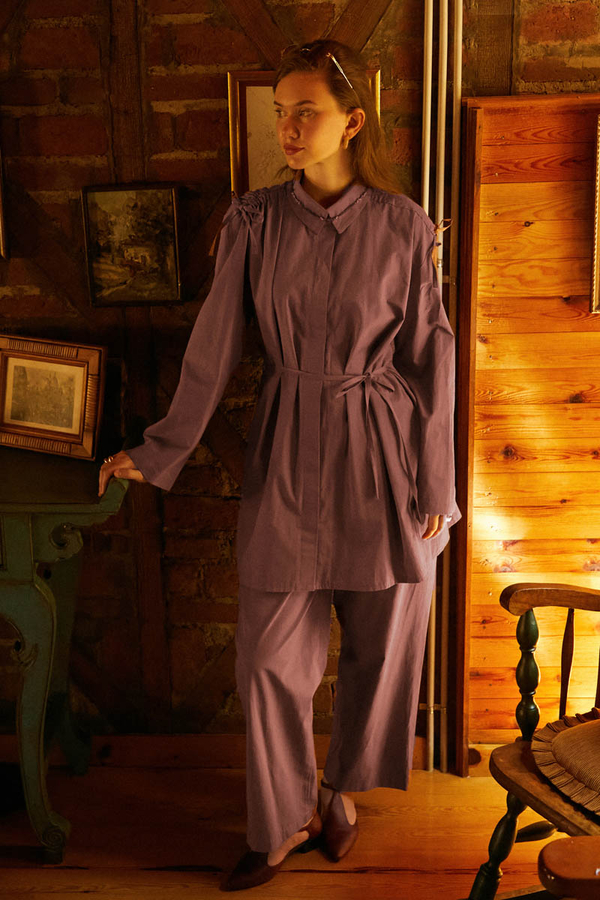 Omuzu Büzgü Detaylı Pantolon Takım Gül Kurusu - 6