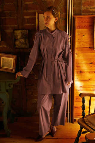 Omuzu Büzgü Detaylı Pantolon Takım Gül Kurusu - 6