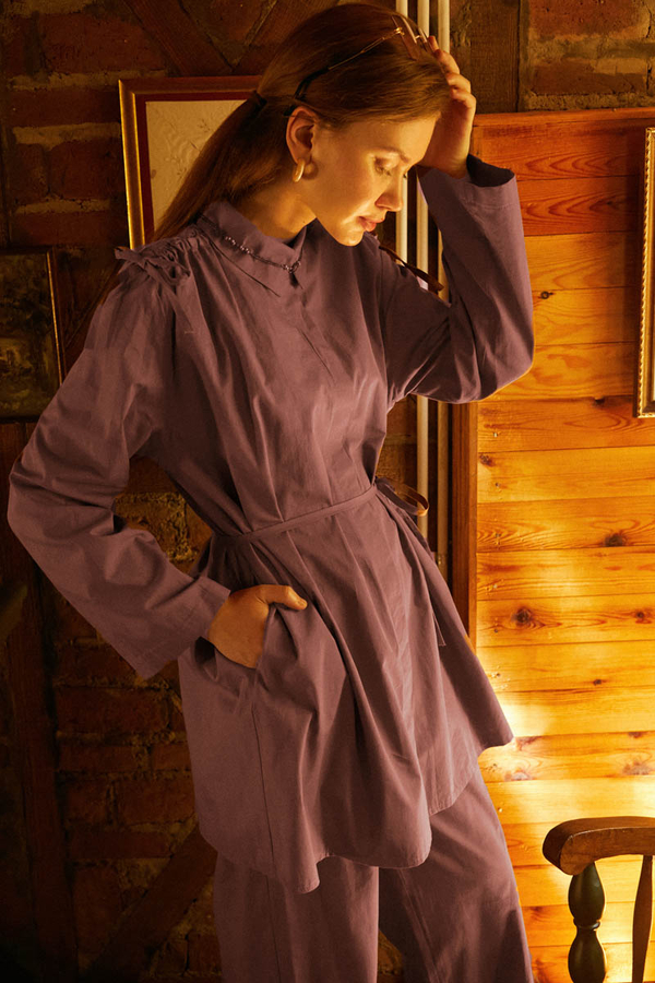 Omuzu Büzgü Detaylı Pantolon Takım Gül Kurusu - 8