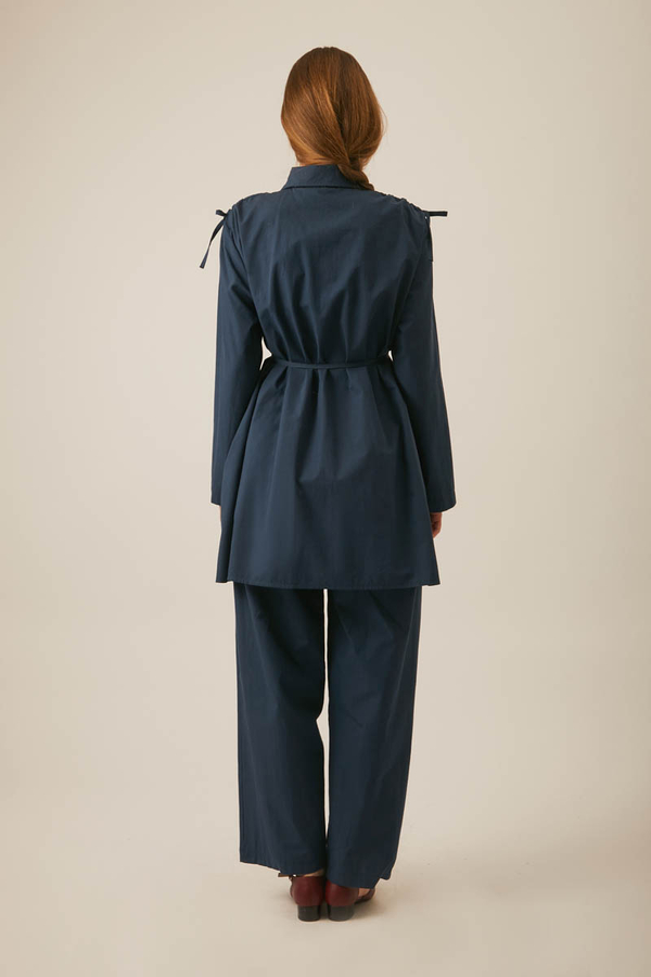 Omuzu Büzgü Detaylı Pantolon Takım Lacivert - 5