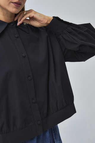 Gathered Shoulder Poplin Shirt Black - 8