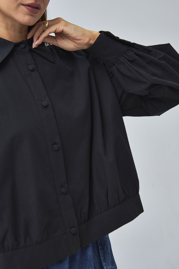 Gathered Shoulder Poplin Shirt Black - 8