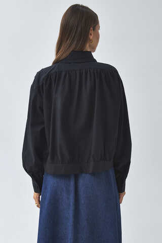 Gathered Shoulder Poplin Shirt Black - 9