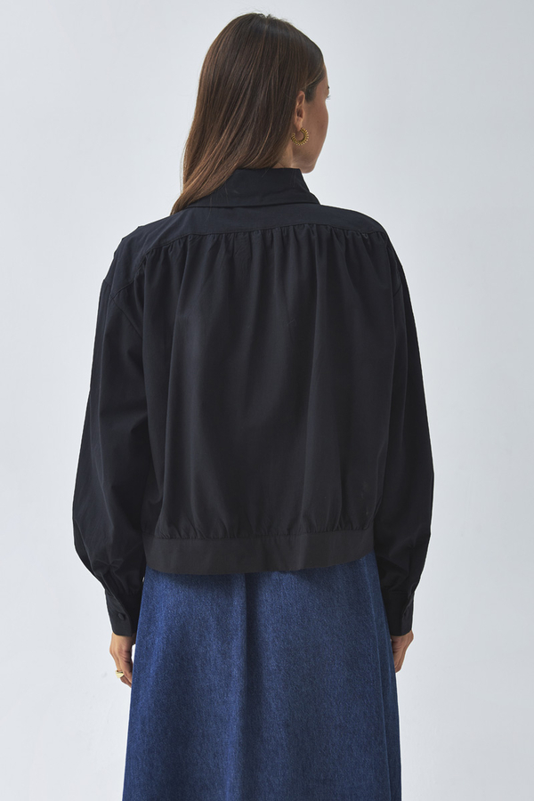 Gathered Shoulder Poplin Shirt Black - 9