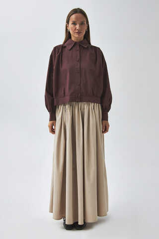 Gathered Shoulder Poplin Shirt Burgundy - 1