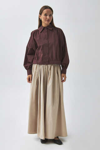 Gathered Shoulder Poplin Shirt Burgundy - 4