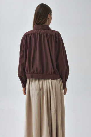 Gathered Shoulder Poplin Shirt Burgundy - 8