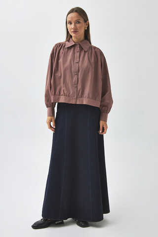 Gathered Shoulder Poplin Shirt Dusty Rose (1)