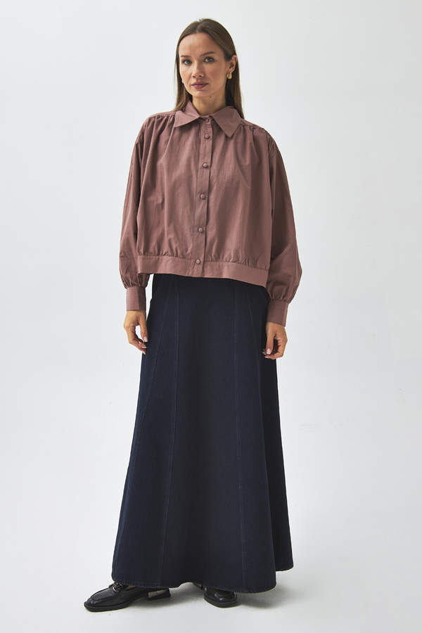 Gathered Shoulder Poplin Shirt Dusty Rose - 2