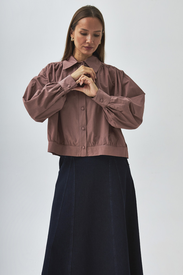 Gathered Shoulder Poplin Shirt Dusty Rose - 6