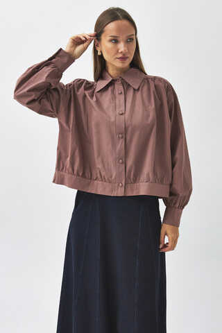 Gathered Shoulder Poplin Shirt Dusty Rose - 8