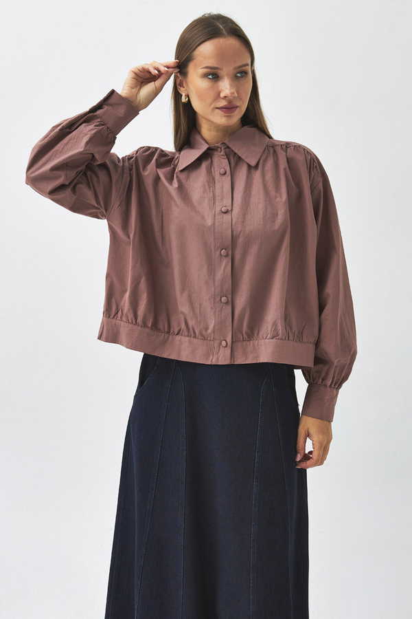 Gathered Shoulder Poplin Shirt Dusty Rose - 8