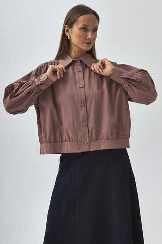 Gathered Shoulder Poplin Shirt Dusty Rose