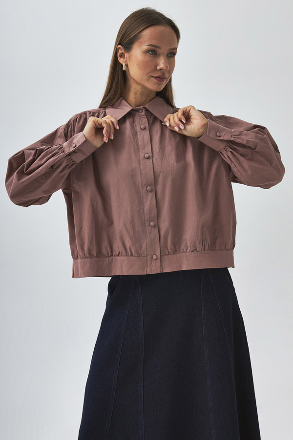 Gathered Shoulder Poplin Shirt Dusty Rose - 1
