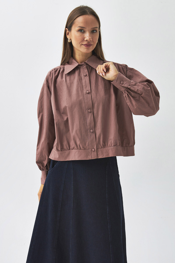 Gathered Shoulder Poplin Shirt Dusty Rose - 7