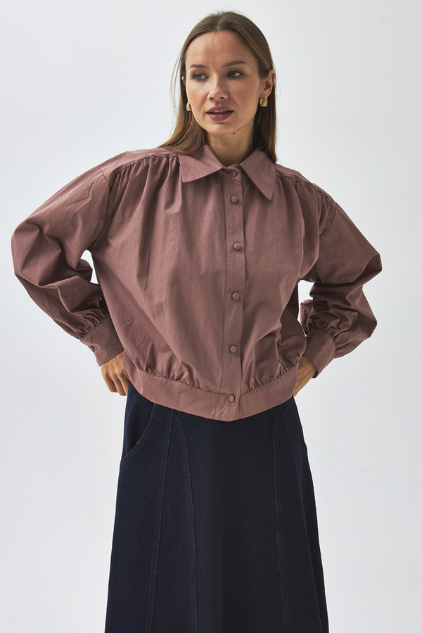 Gathered Shoulder Poplin Shirt Dusty Rose - 4