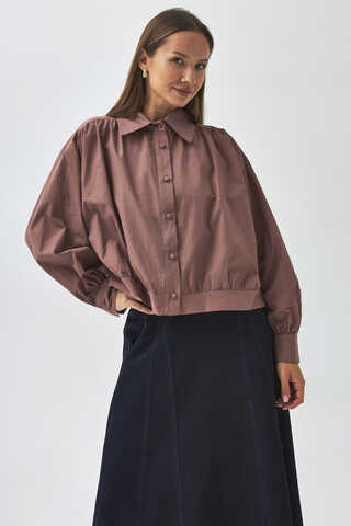Gathered Shoulder Poplin Shirt Dusty Rose - 3