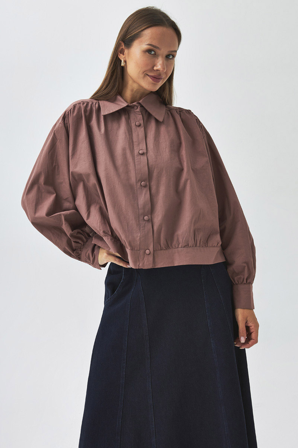 Gathered Shoulder Poplin Shirt Dusty Rose - 3